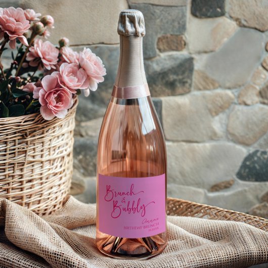 Heet Roze Brunch en Bubbly Verjaardag Brunch Party Sparkling Wijnetiket