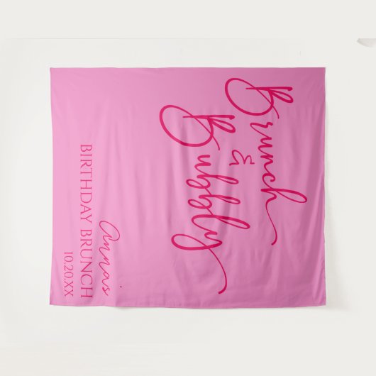 Heet Roze Brunch en Bubbly Verjaardag Brunch Party Wandkleed (Voorkant (horizontaal))