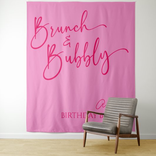 Heet Roze Brunch en Bubbly Verjaardag Brunch Party Wandkleed (In situ)