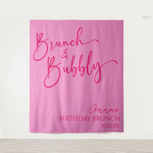 Heet Roze Brunch en Bubbly Verjaardag Brunch Party Wandkleed (Voorkant)