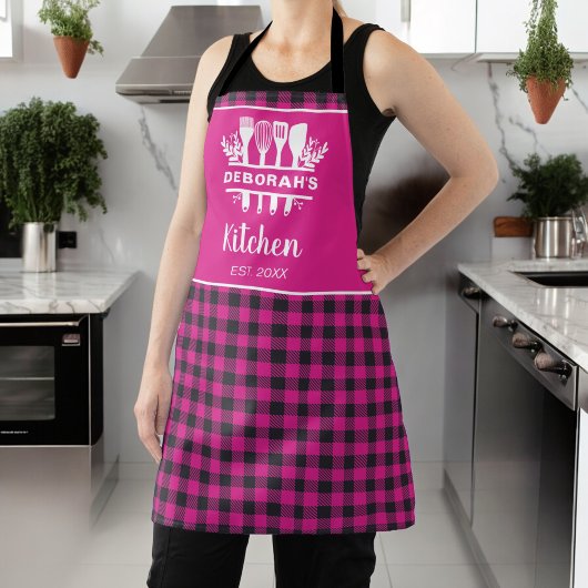 Heet Roze Buffel Plaid Keuken Naam Schort