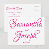 Heet Roze Calligrafie Save the Date Aankondigingskaart (Voorkant / Achterkant)