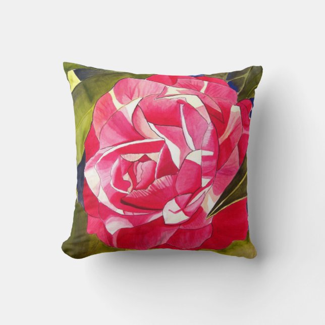 Heet roze Camellia bloem Kussen (Voorkant)