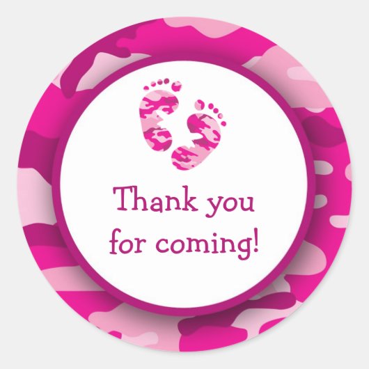Heet Roze Camo Baby shower Stickers / Camouflage (Voorkant)