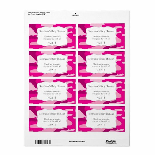 Heet Roze Camouflage Camo Waterfles Favor Etiket (Full Sheet)