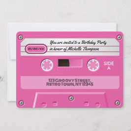 Heet-roze cassette retro verjaardagsfeestje kaart