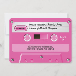 Heet-roze cassette retro verjaardagsfeestje kaart