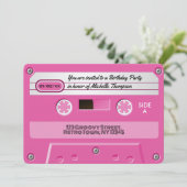 Heet-roze cassette retro verjaardagsfeestje kaart (Staand voorkant)