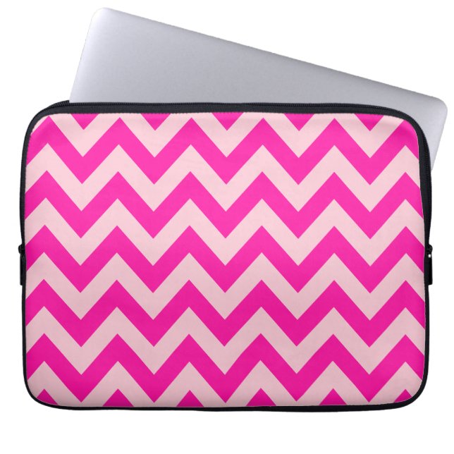 Heet Roze Chevron Zigzag Patroon Laptop Sleeve (Voorkant)