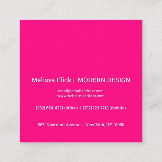 Heet roze - chic monogram vierkante visitekaartje (Achterkant)