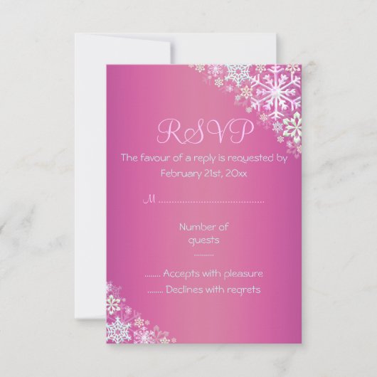 Heet Roze Chic Sneeuwvlok RSVP Kaart (Voorkant)