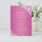 Heet Roze Chic Sneeuwvlok RSVP Kaart (Staand voorkant)