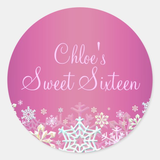 Heet Roze Chic Sneeuwvlok Sweet 16 Sticker (Voorkant)