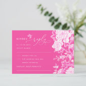Heet Roze Chinoiserie Bloementuin Trouw RSVP Kaart (Staand voorkant)