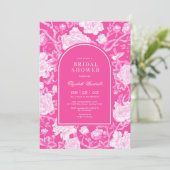 Heet Roze Chinoiserie Botanische Pioen Vrijgezelle Kaart (Staand voorkant)