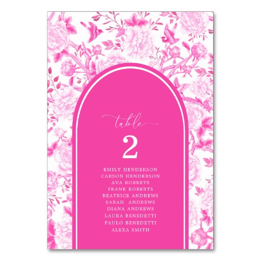 Heet Roze Chinoiserie Zitplaats Tabel Nummer Kaart (Voorkant)