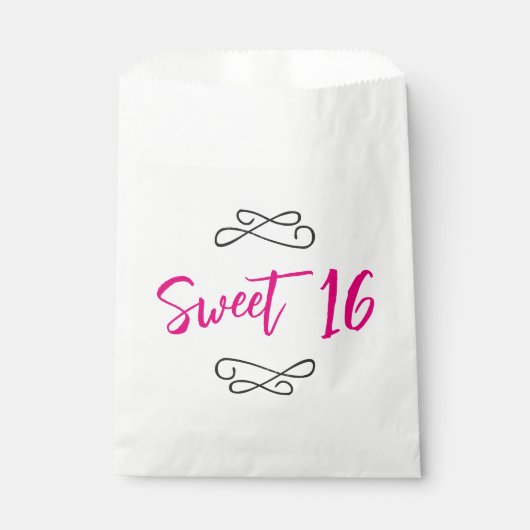 Heet Roze Chique Doodle Modern Script Sweet 16 Bedankzakje (Voorkant)