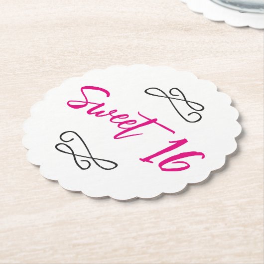 Heet Roze Chique Doodle Modern Script Sweet 16 Kartonnen Onderzetters (Gekanteld)