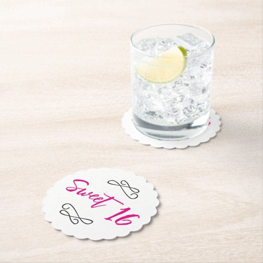 Heet Roze Chique Doodle Modern Script Sweet 16 Kartonnen Onderzetters (Insitu)