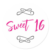 Heet Roze Chique Doodle Modern Script Sweet 16