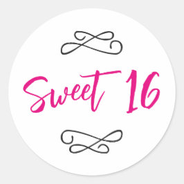 Heet Roze Chique Doodle Modern Script Sweet 16 Ronde Sticker
