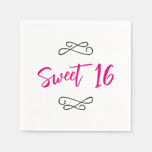 Heet Roze Chique Doodle Modern Script Sweet 16 Servet