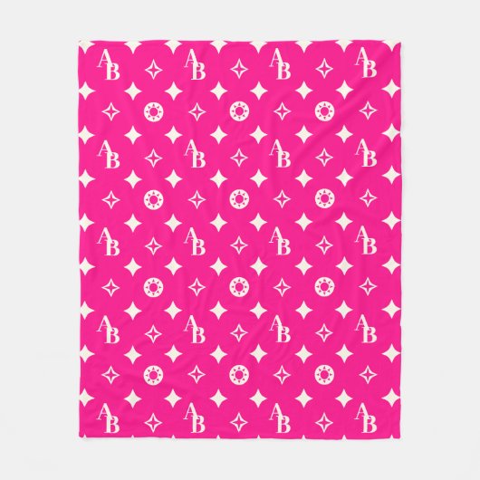Heet Roze Custom Initiaal Monogram Patroon Deken (Voorkant)