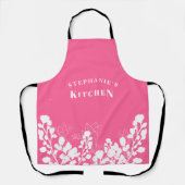 Heet Roze Custom Name Wit Bloemen Schort (Voorkant)