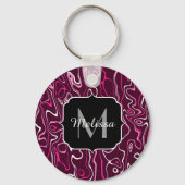 Heet roze damascus abstracte krullen Aangepaste Mo Sleutelhanger (Voorkant)