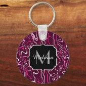 Heet roze damascus abstracte krullen Aangepaste Mo Sleutelhanger (Voorkant)