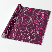 Heet roze damascus abstracte krullen koel patroon cadeaupapier (Uitgerold)