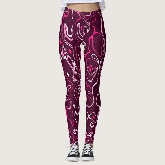 Heet roze damascus abstracte krullen koel patroon leggings (Voorkant)