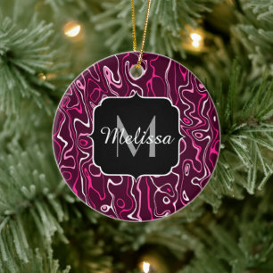 Heet roze damascus abstracte krullen Maatwerk Mono Keramisch Ornament