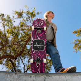 Heet roze damascus abstracte wervelingen Aangepast Persoonlijk Skateboard