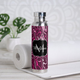 Heet roze damascus abstracte wervelingen Aangepast Waterfles