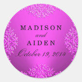 Heet Roze Damask Bruiloft Sticker (Voorkant)