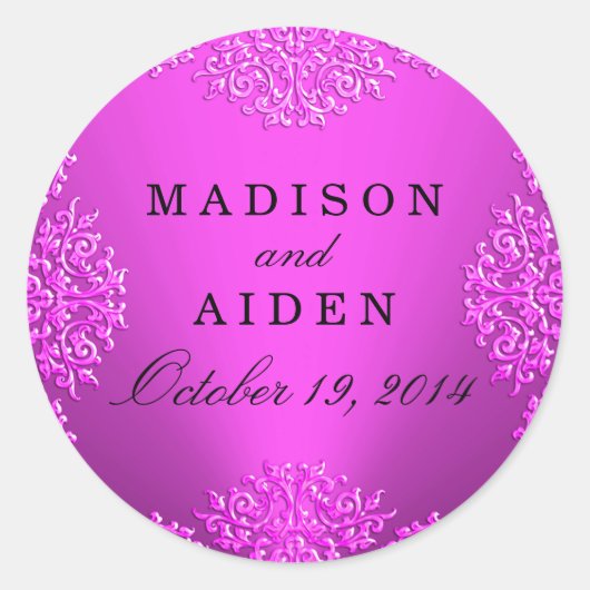 Heet Roze Damask Bruiloft Sticker (Voorkant)