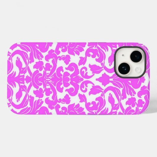Heet Roze Damask iPhone 14 Hoesje (Achterkant (horizontaal))