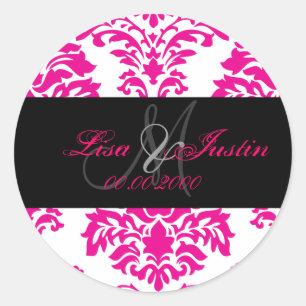 Heet roze Damask, monogram stickers