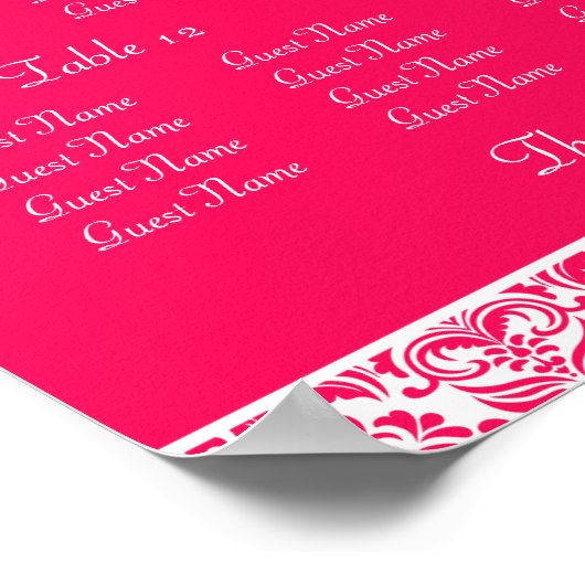 Heet roze Damask Wedding Reception Grafiek Poster (Hoek)