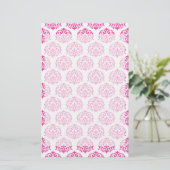 Heet roze damast briefpapier (Staand voorkant)
