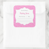 Heet Roze Damast Meisje Boek baby shower Bookplate Vierkante Sticker (Tas)