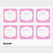Heet Roze Damast Meisje Boek baby shower Bookplate Vierkante Sticker (Vel)