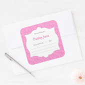 Heet Roze Damast Meisje Boek baby shower Bookplate Vierkante Sticker (Envelop)