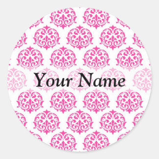 Heet roze damast ronde sticker