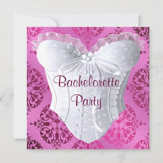 Heet Roze Damast Taille Bachelorette Feest Kaart (Voorkant)
