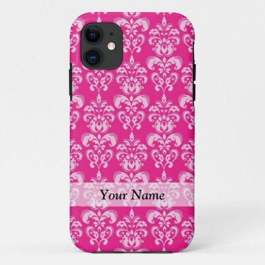 Heet roze damastpatroon Case-Mate iPhone case (Achterkant)