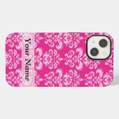 Heet roze damastpatroon iPhone hoesje (Achterkant horizontaal)