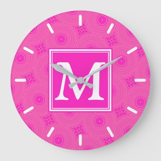 Heet roze de cirkelspatroon van het monogram grote klok (Voorkant)