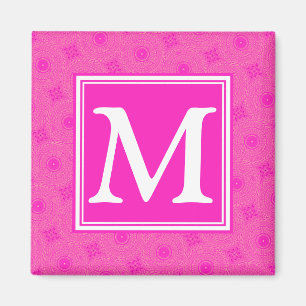 Heet roze de cirkelspatroon van het monogram magneet